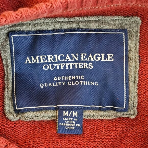 American Eagle Outfitters Sweater Mens Medium Red Crew Neck Cotton Pullover - Picture 4 of 11